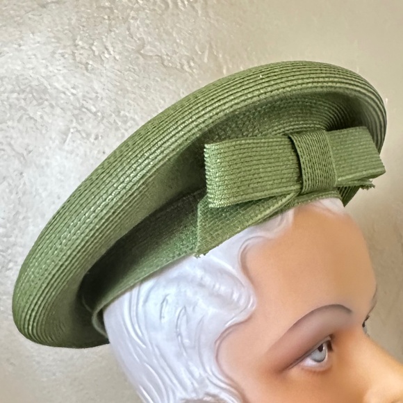 FETCHING 1950s\' GREEN STRAW  TAM WITH FRONT BOW main image 4